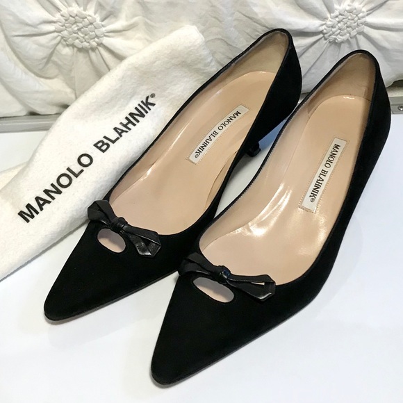Like🆕 MANOLO BLAHNIK Black Kitten Heels  US 8 - Picture 2 of 13